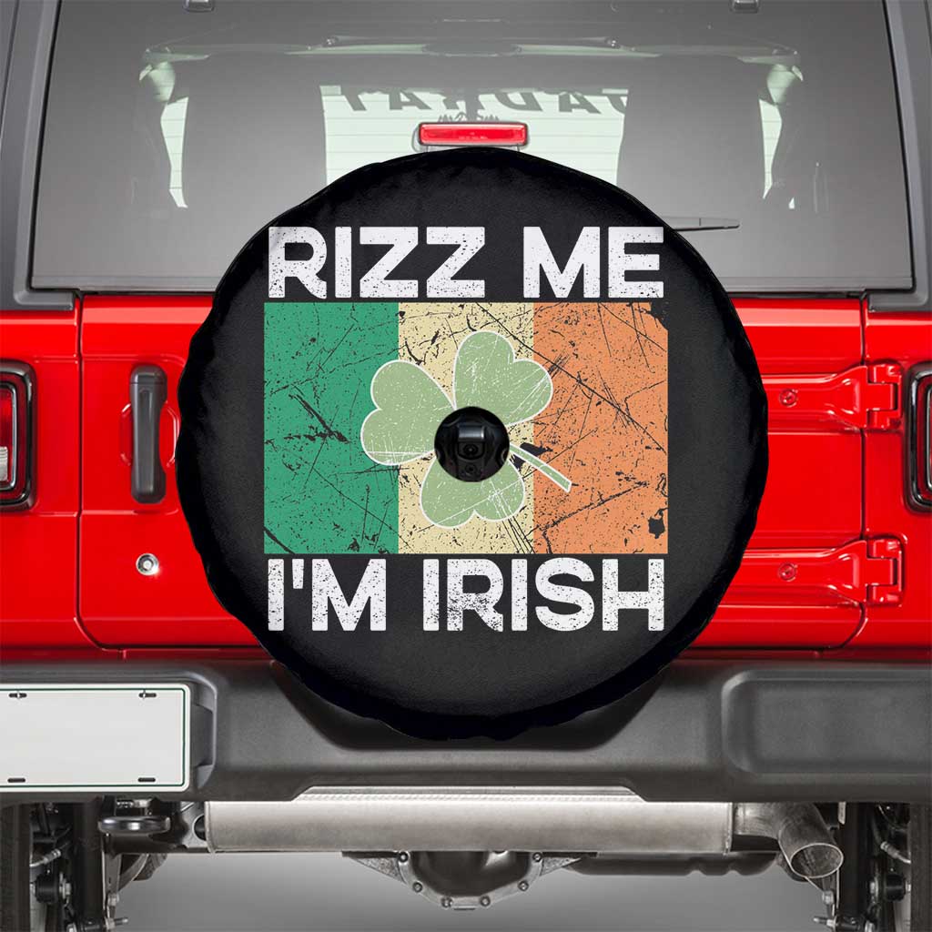 Funny St Patrick's Day Rizz Me I'm Irish Spare Tire Cover Shamrock Ireland Flag
