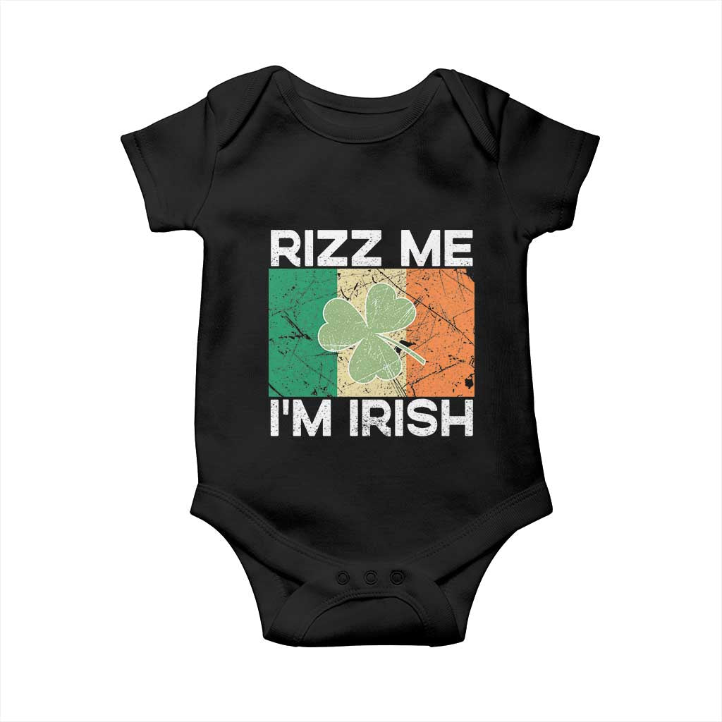 Funny St Patrick's Day Rizz Me I'm Irish Baby Onesie Shamrock Ireland Flag