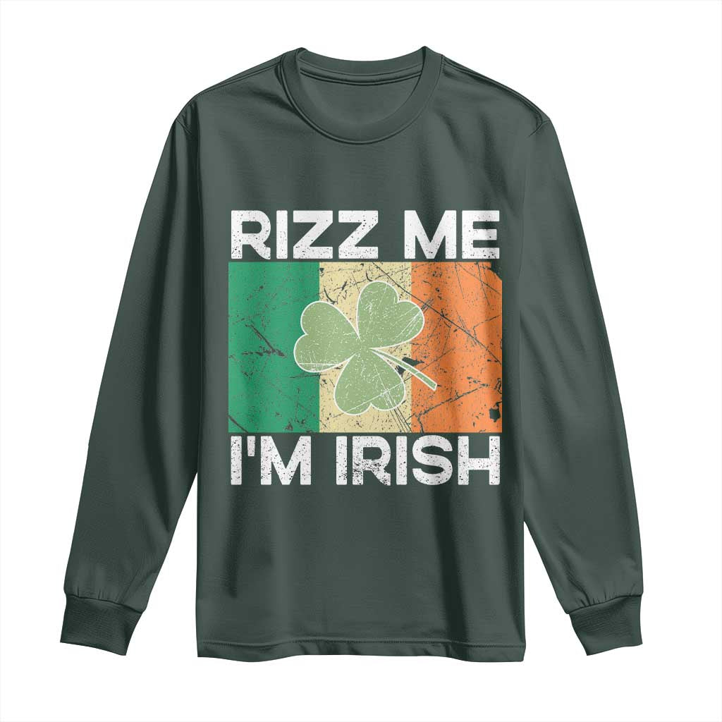 Funny St Patrick's Day Rizz Me I'm Irish Long Sleeve Shirt Shamrock Ireland Flag