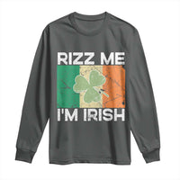 Funny St Patrick's Day Rizz Me I'm Irish Long Sleeve Shirt Shamrock Ireland Flag