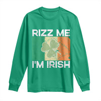 Funny St Patrick's Day Rizz Me I'm Irish Long Sleeve Shirt Shamrock Ireland Flag