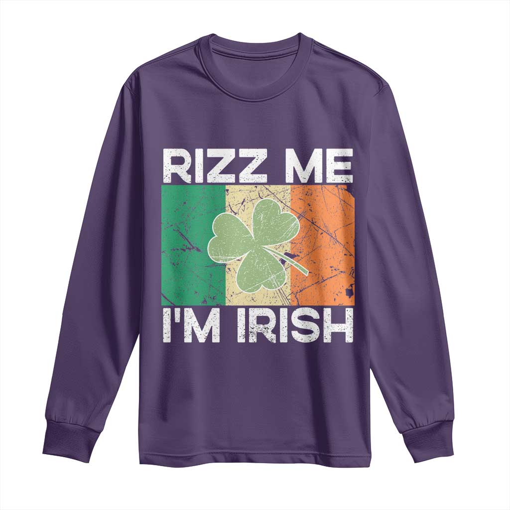 Funny St Patrick's Day Rizz Me I'm Irish Long Sleeve Shirt Shamrock Ireland Flag