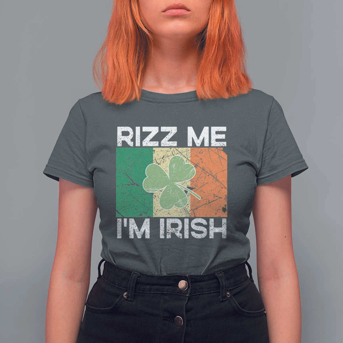 Funny St Patrick's Day Rizz Me I'm Irish T Shirt For Women Shamrock Ireland Flag