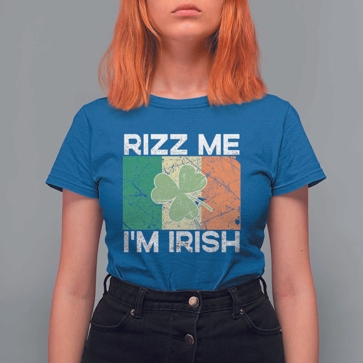 Funny St Patrick's Day Rizz Me I'm Irish T Shirt For Women Shamrock Ireland Flag