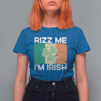 Funny St Patrick's Day Rizz Me I'm Irish T Shirt For Women Shamrock Ireland Flag