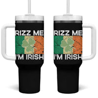 Funny St Patrick's Day Rizz Me I'm Irish Tumbler With Handle Shamrock Ireland Flag