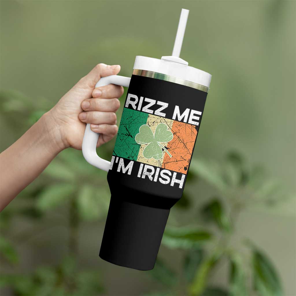 Funny St Patrick's Day Rizz Me I'm Irish Tumbler With Handle Shamrock Ireland Flag