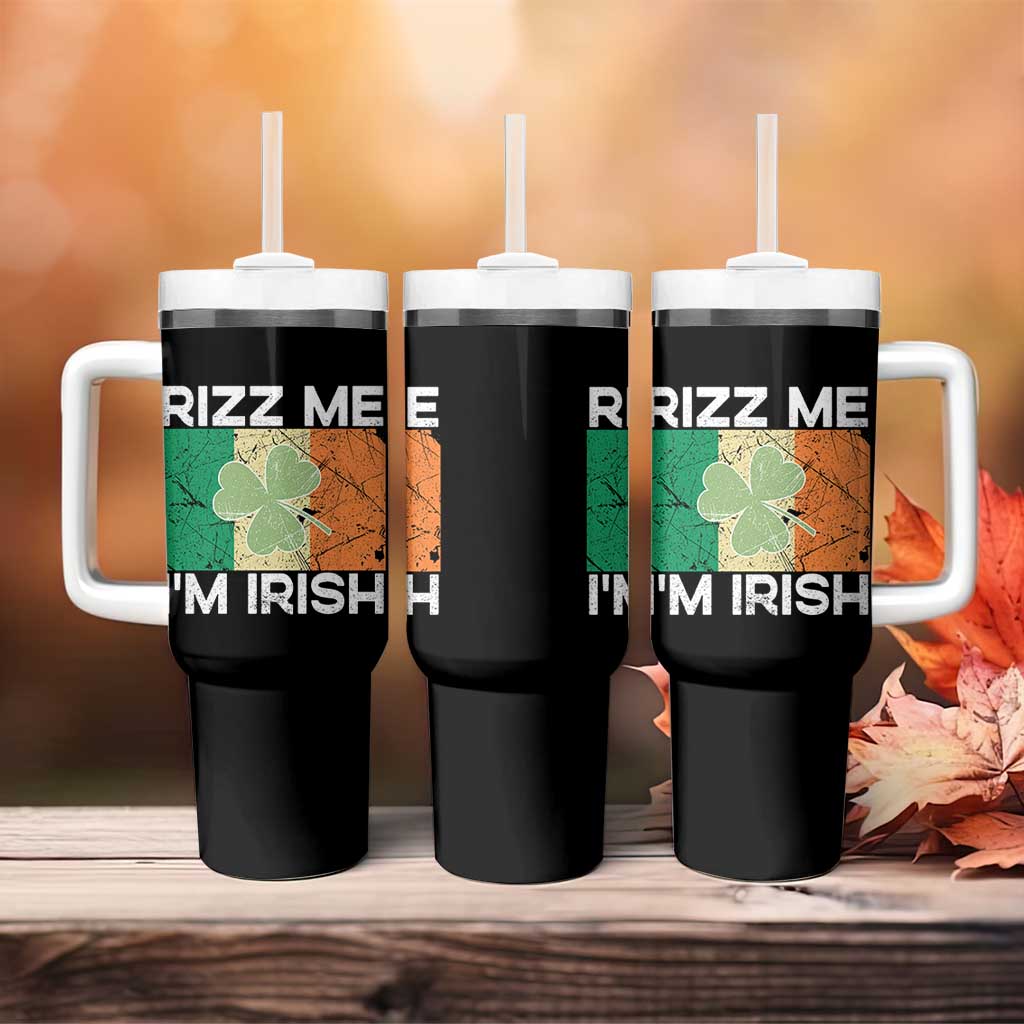 Funny St Patrick's Day Rizz Me I'm Irish Tumbler With Handle Shamrock Ireland Flag