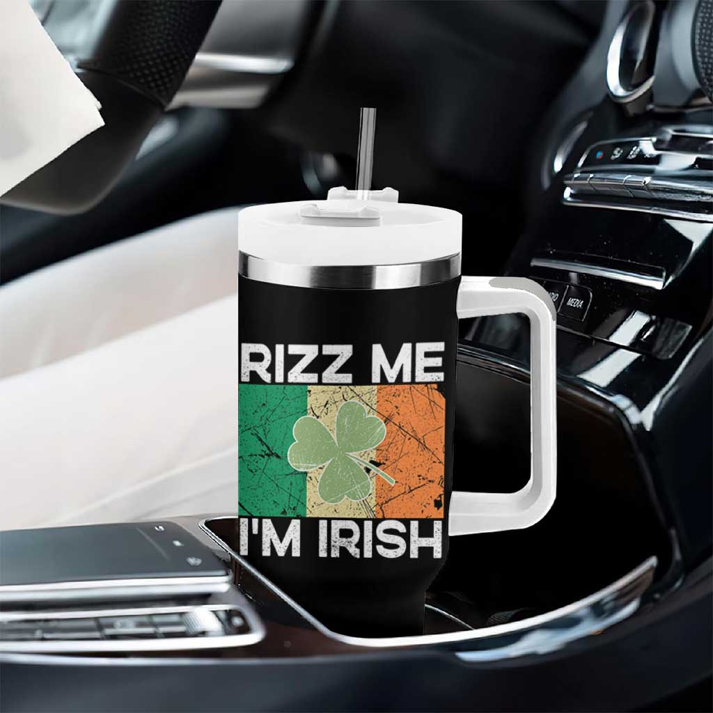 Funny St Patrick's Day Rizz Me I'm Irish Tumbler With Handle Shamrock Ireland Flag