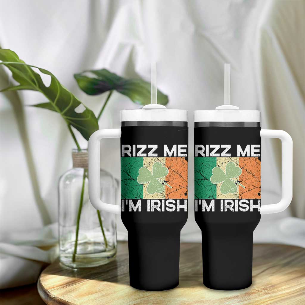 Funny St Patrick's Day Rizz Me I'm Irish Tumbler With Handle Shamrock Ireland Flag