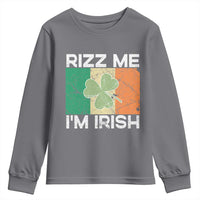 Funny St Patrick's Day Rizz Me I'm Irish Youth Sweatshirt Shamrock Ireland Flag