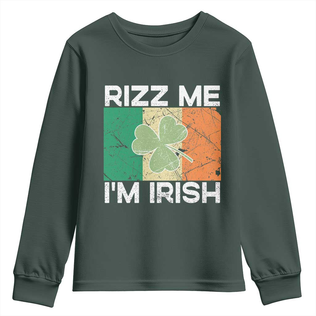 Funny St Patrick's Day Rizz Me I'm Irish Youth Sweatshirt Shamrock Ireland Flag