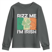 Funny St Patrick's Day Rizz Me I'm Irish Youth Sweatshirt Shamrock Ireland Flag
