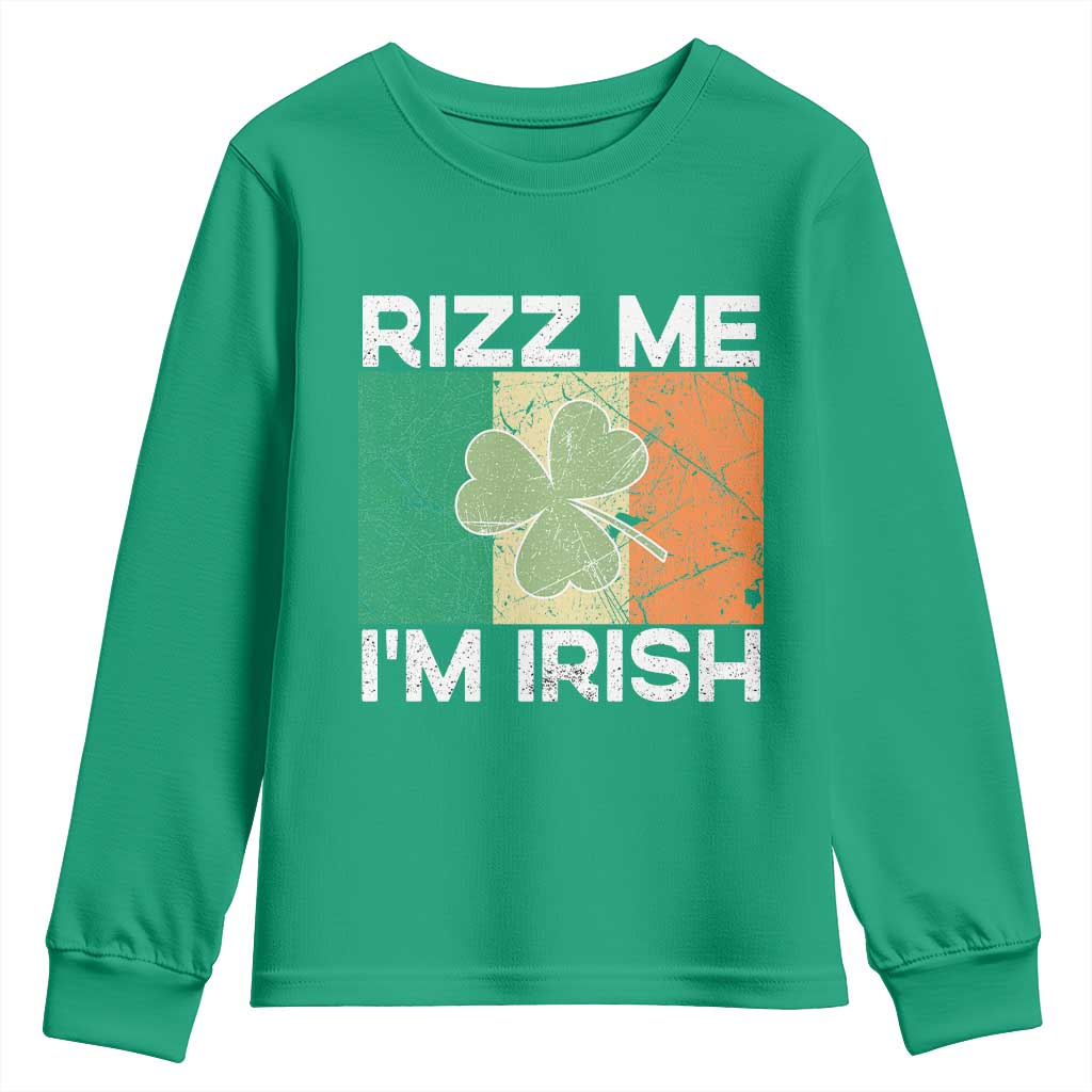 Funny St Patrick's Day Rizz Me I'm Irish Youth Sweatshirt Shamrock Ireland Flag