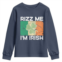 Funny St Patrick's Day Rizz Me I'm Irish Youth Sweatshirt Shamrock Ireland Flag