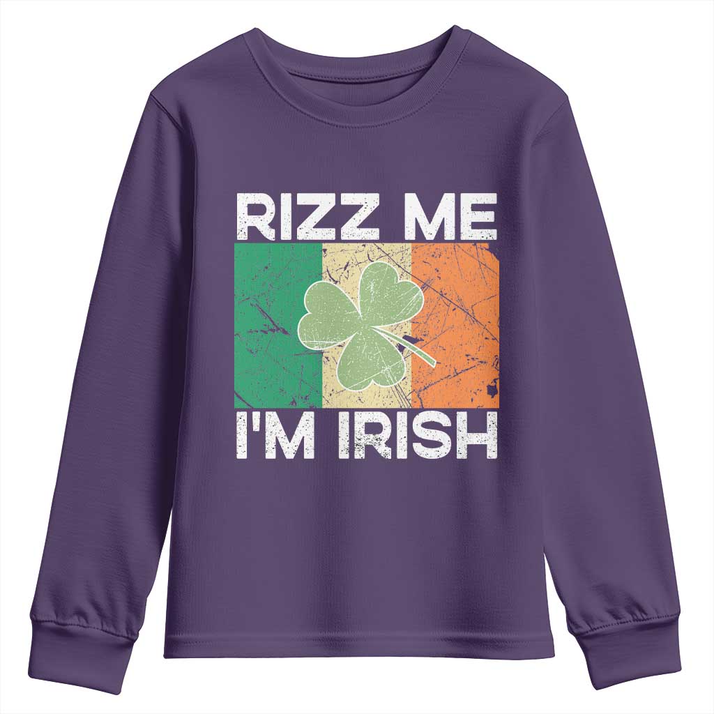 Funny St Patrick's Day Rizz Me I'm Irish Youth Sweatshirt Shamrock Ireland Flag