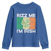 Funny St Patrick's Day Rizz Me I'm Irish Youth Sweatshirt Shamrock Ireland Flag
