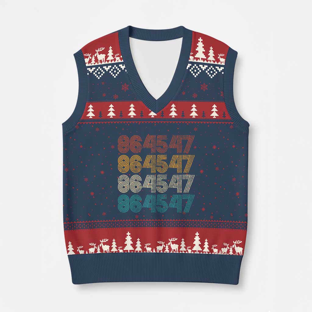 Funny Vintage 80s Style 86 45 47 Retro Stripes V-Neck Knit Sweater Vest - Wonder Print Shop