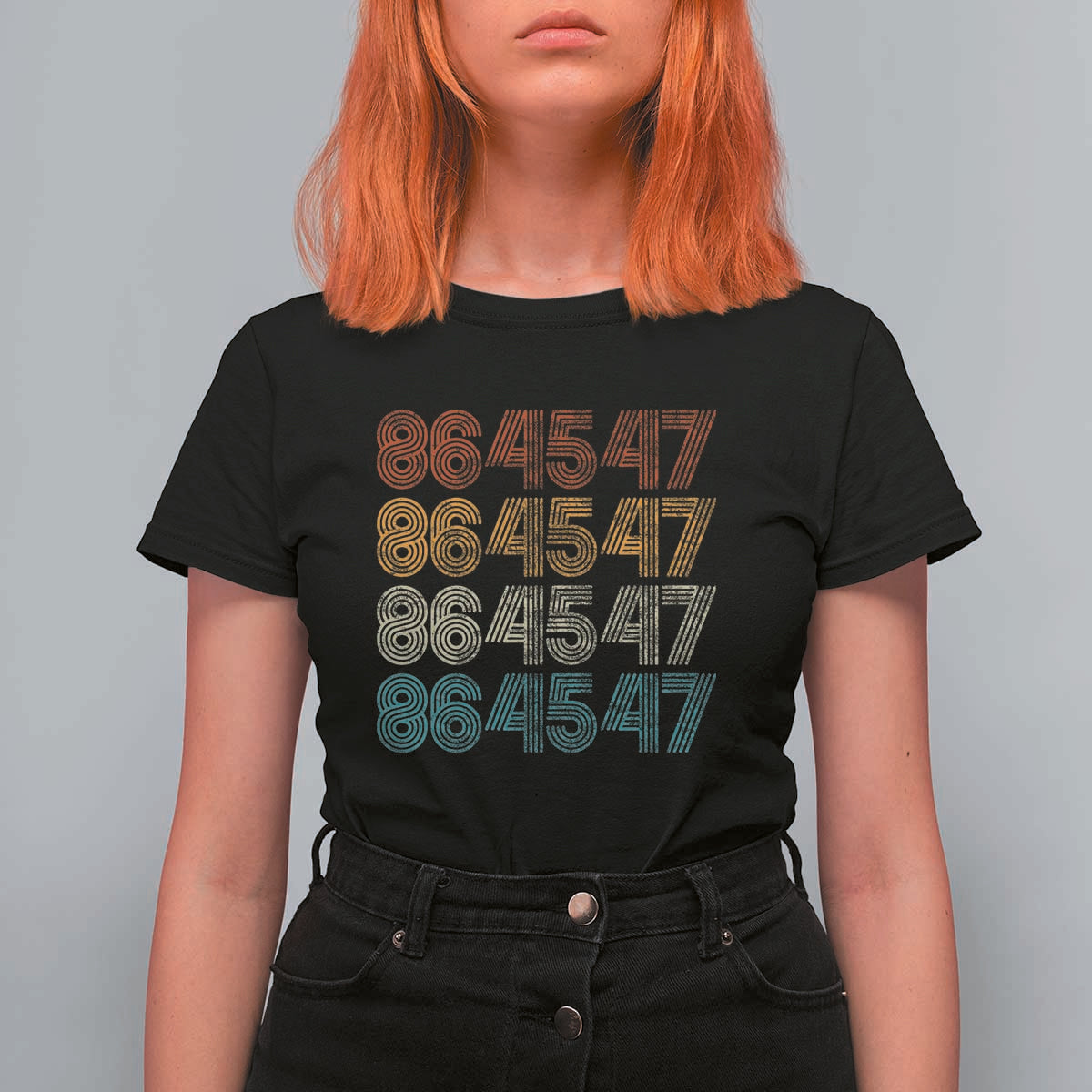 Funny Vintage 80s Style 86 45 47 Retro Stripes T Shirt For Women