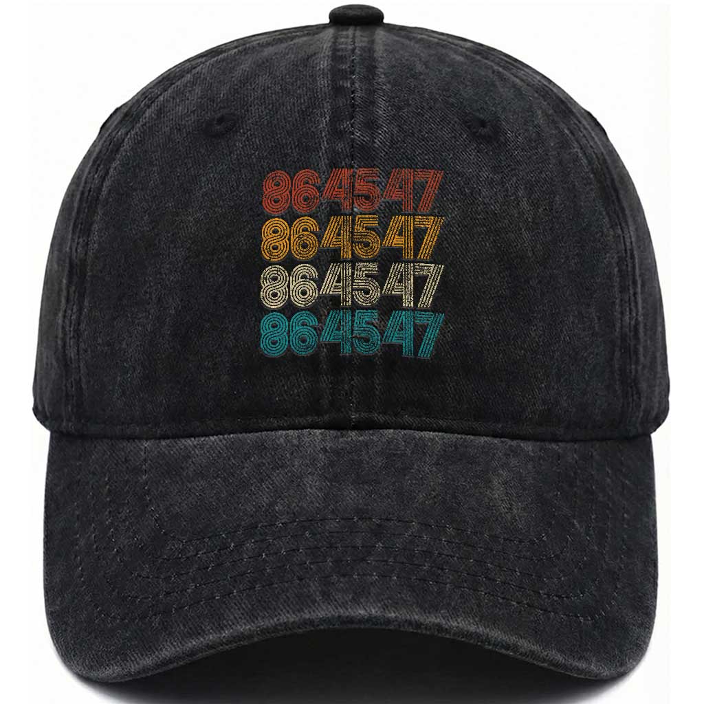 Funny Vintage 80s Style 86 45 47 Retro Stripes Washed Cotton Baseball Cap