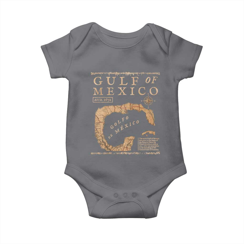 Gulf Of Mexico ESTD 1672 Baby Onesie Vintage Map