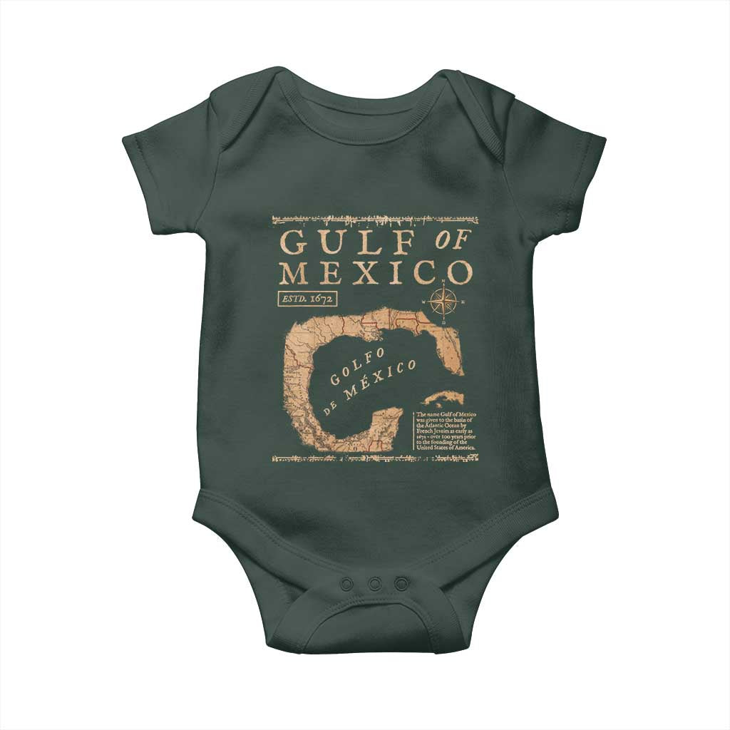 Gulf Of Mexico ESTD 1672 Baby Onesie Vintage Map