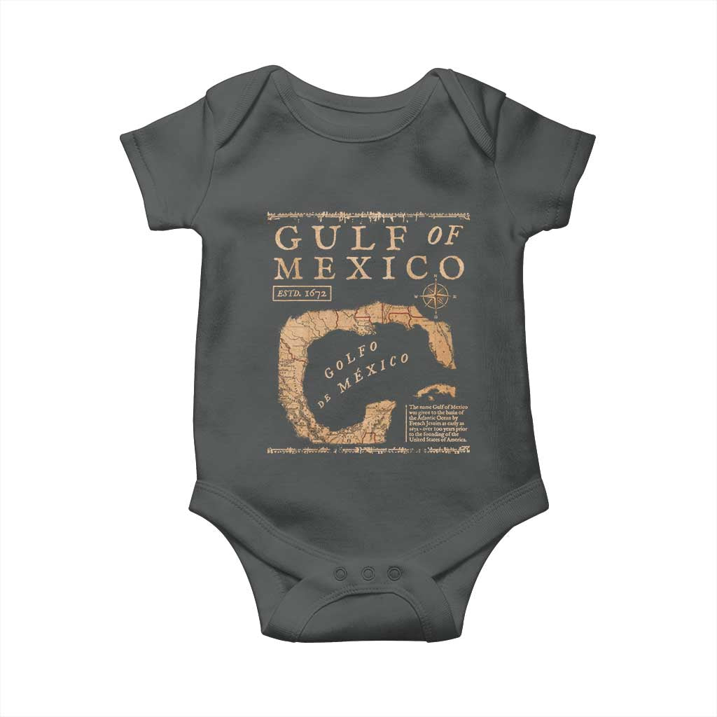 Gulf Of Mexico ESTD 1672 Baby Onesie Vintage Map