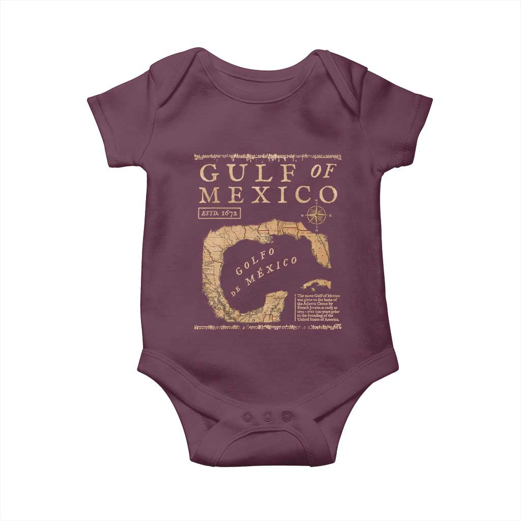 Gulf Of Mexico ESTD 1672 Baby Onesie Vintage Map