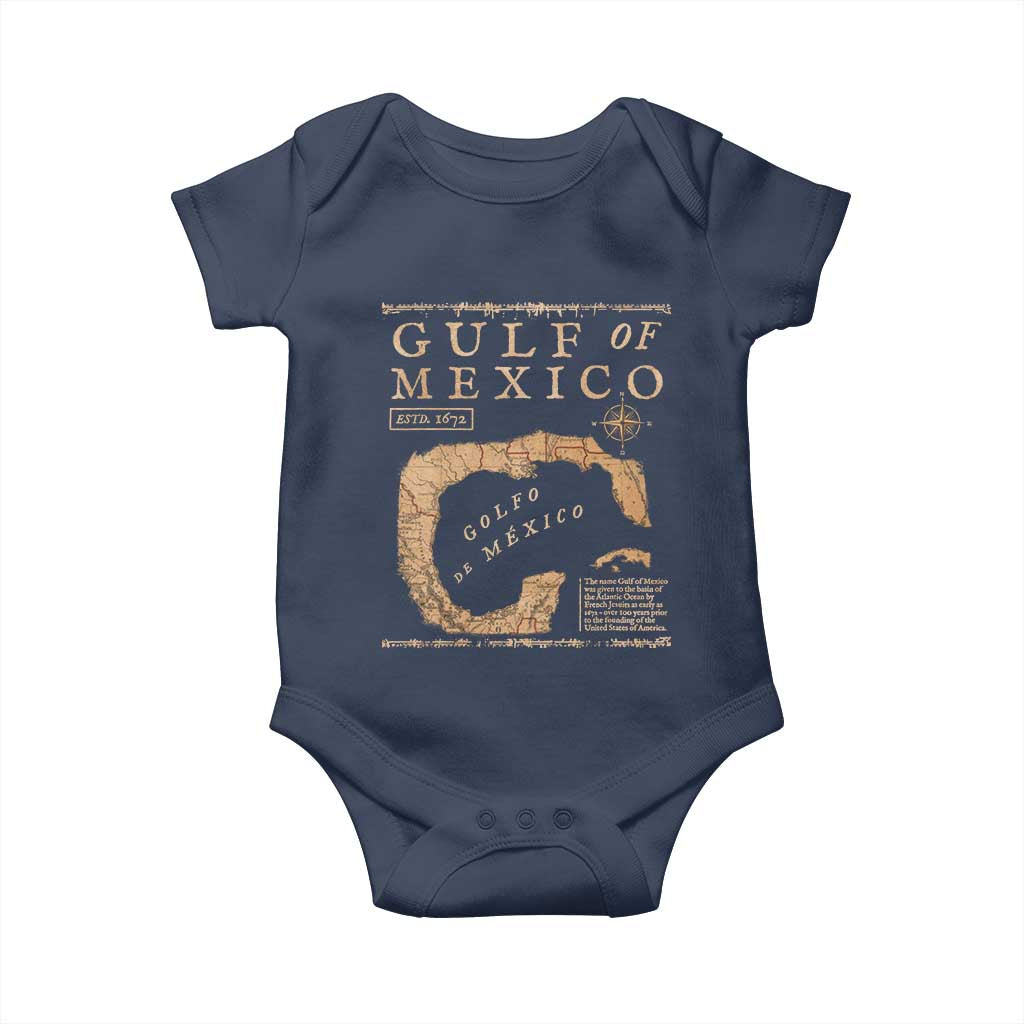 Gulf Of Mexico ESTD 1672 Baby Onesie Vintage Map