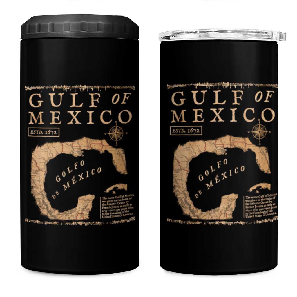 Gulf Of Mexico ESTD 1672 4 in 1 Can Cooler Tumbler Vintage Map