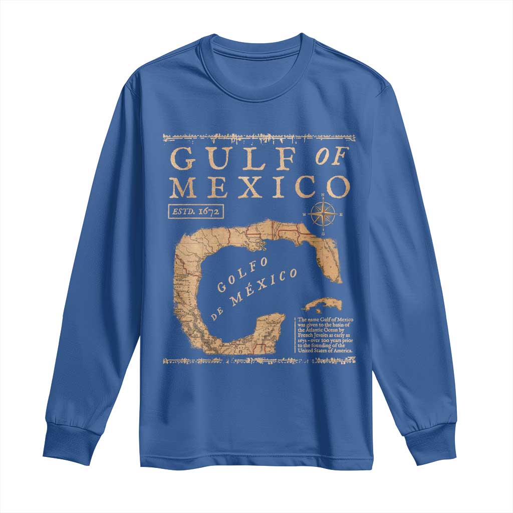 Gulf Of Mexico ESTD 1672 Long Sleeve Shirt Vintage Map