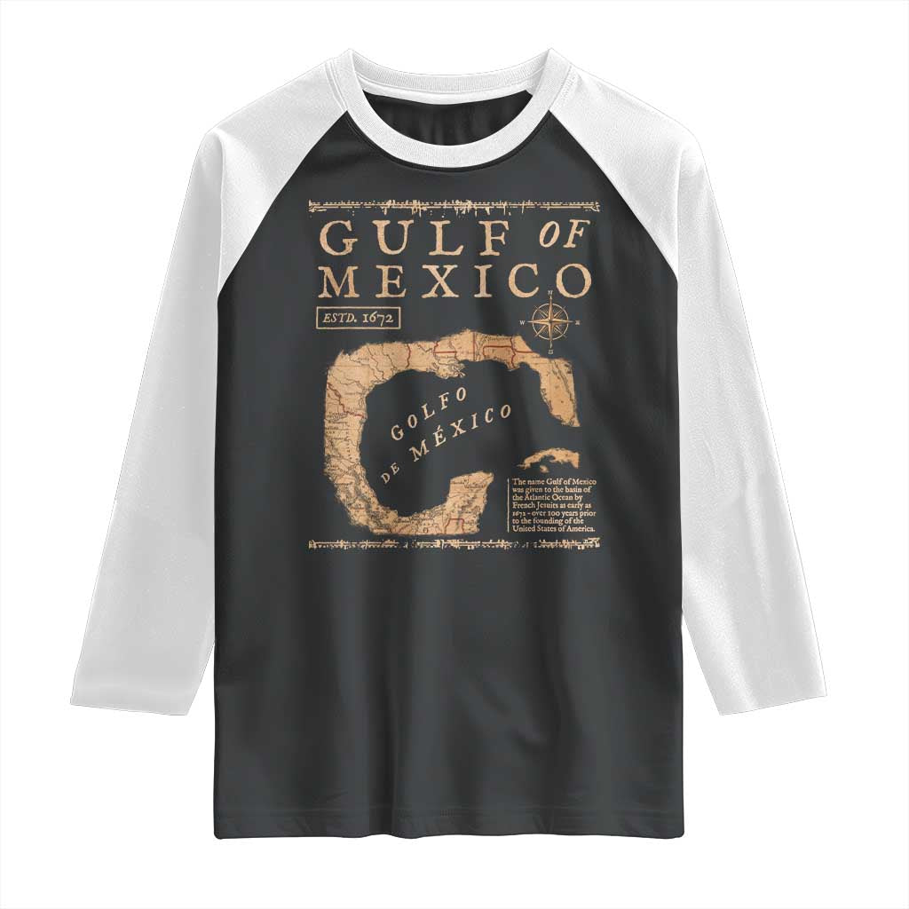 Gulf Of Mexico ESTD 1672 Raglan Shirt Vintage Map