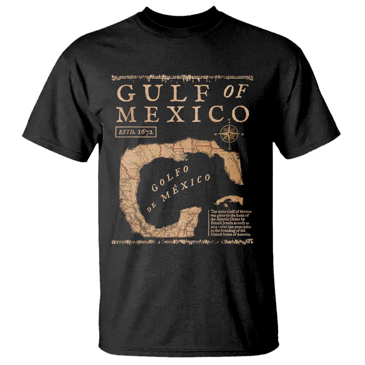 Gulf Of Mexico ESTD 1672 T Shirt Vintage Map