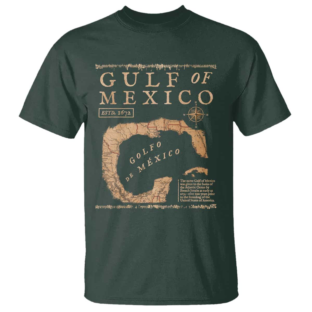 Gulf Of Mexico ESTD 1672 T Shirt Vintage Map