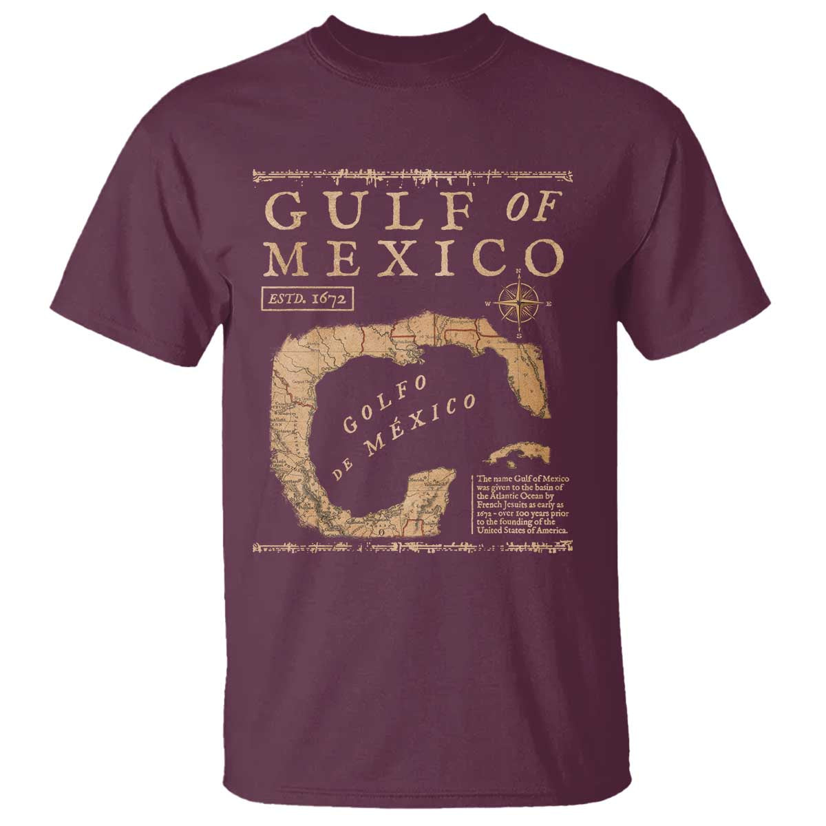 Gulf Of Mexico ESTD 1672 T Shirt Vintage Map