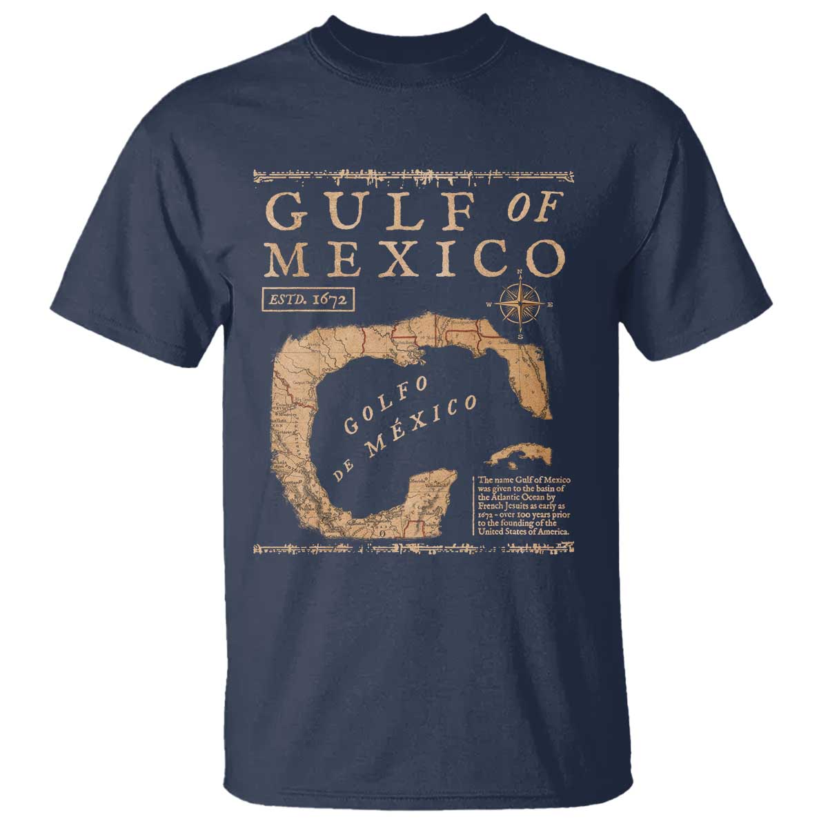 Gulf Of Mexico ESTD 1672 T Shirt Vintage Map