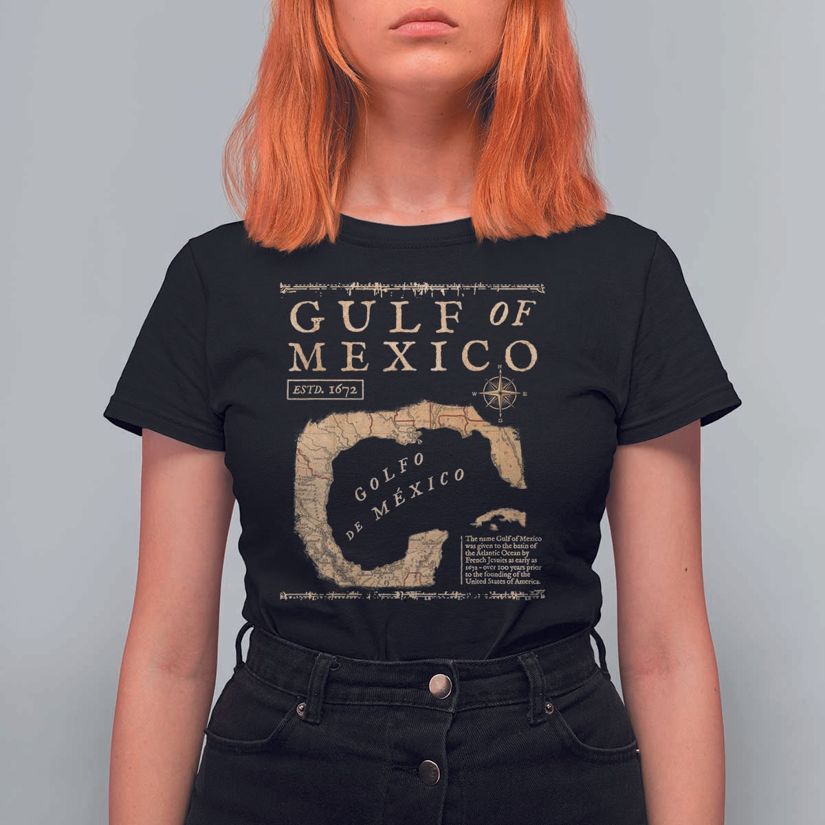 Gulf Of Mexico ESTD 1672 T Shirt For Women Vintage Map