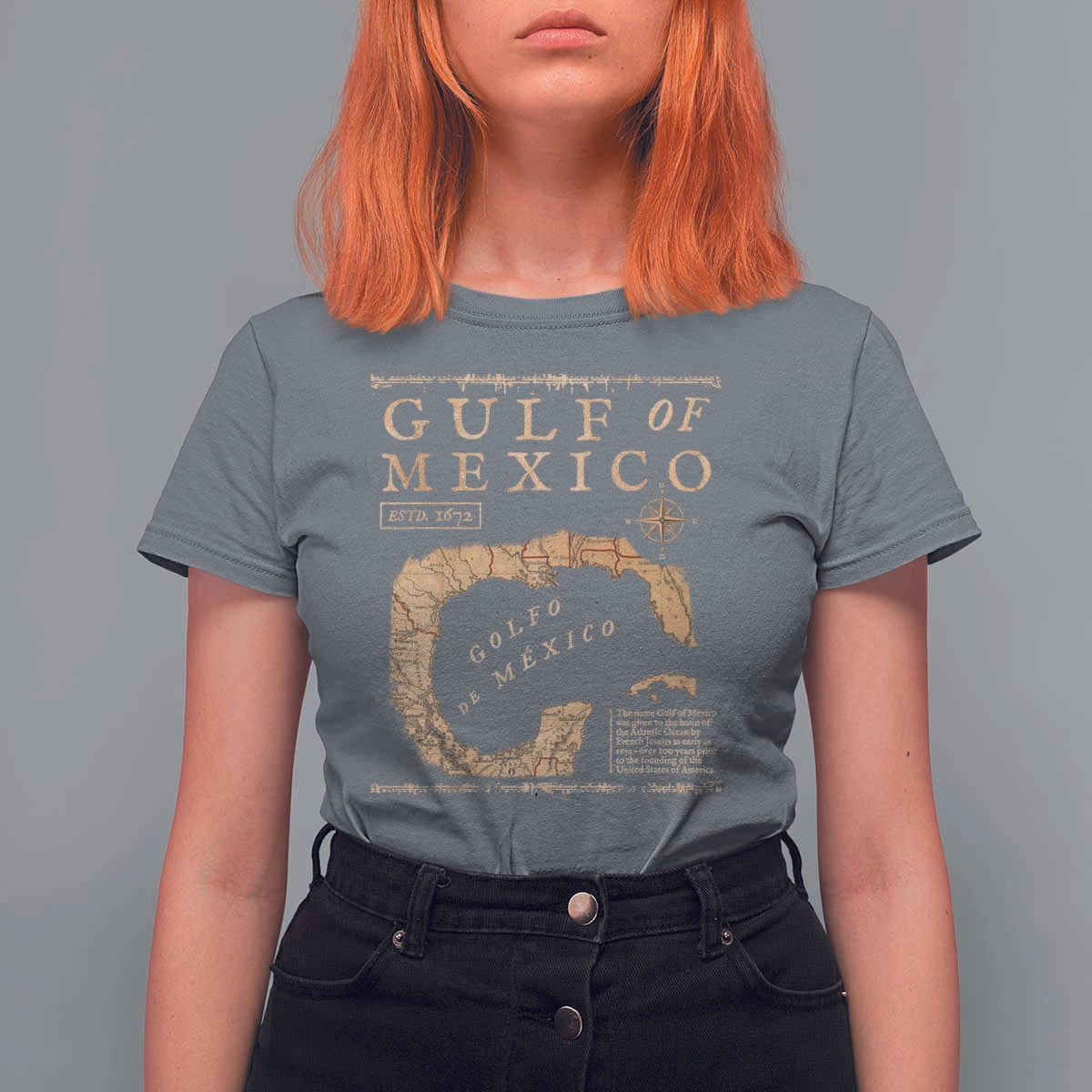 Gulf Of Mexico ESTD 1672 T Shirt For Women Vintage Map