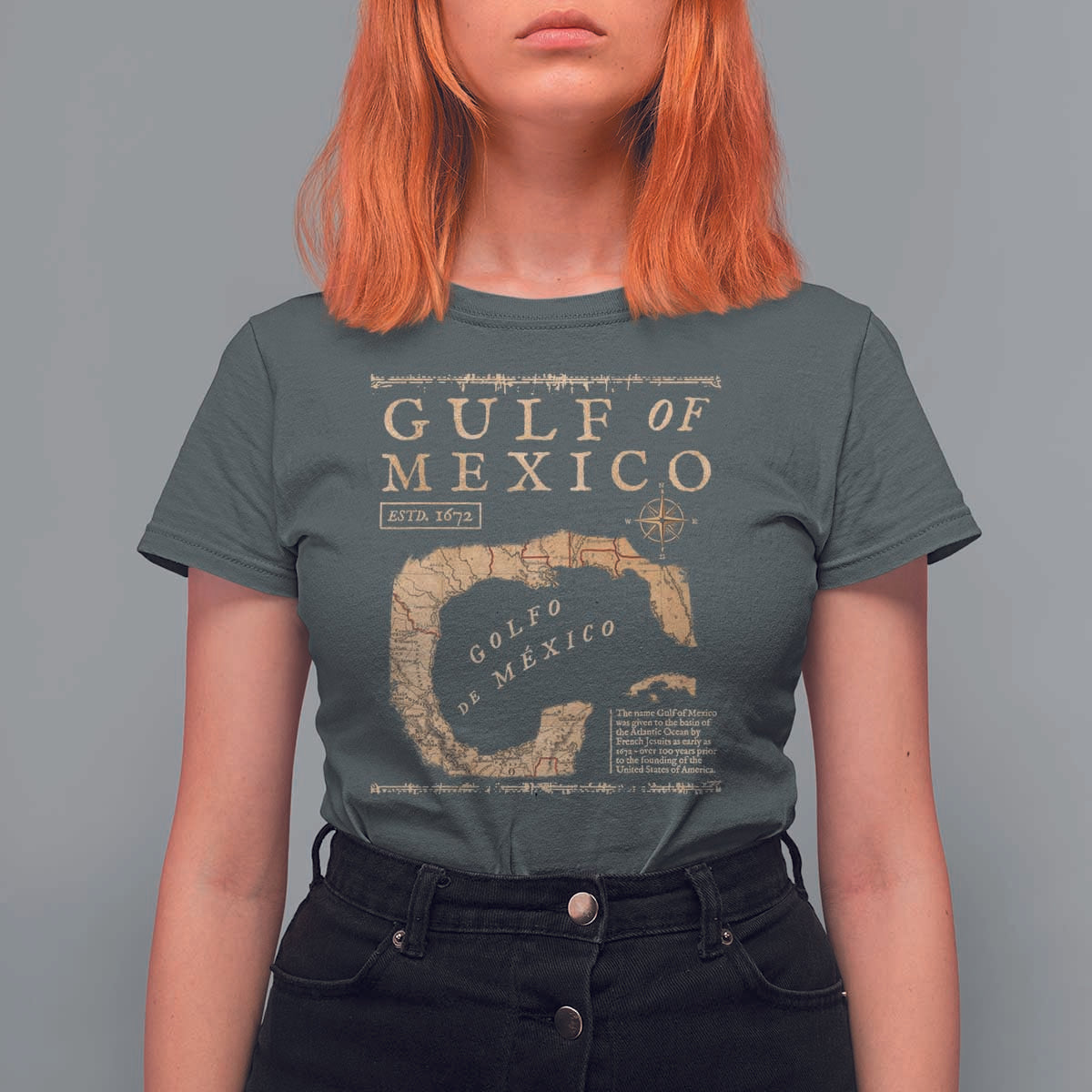 Gulf Of Mexico ESTD 1672 T Shirt For Women Vintage Map