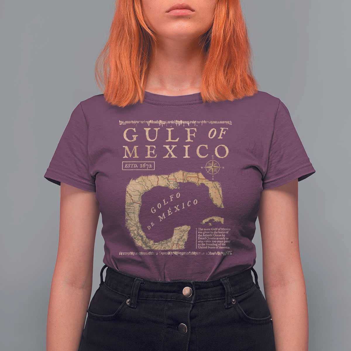Gulf Of Mexico ESTD 1672 T Shirt For Women Vintage Map
