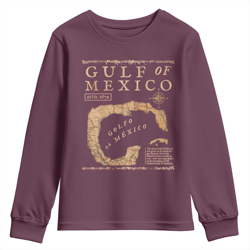 Gulf Of Mexico ESTD 1672 Youth Sweatshirt Vintage Map