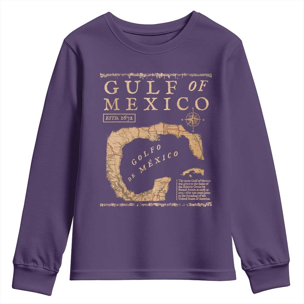 Gulf Of Mexico ESTD 1672 Youth Sweatshirt Vintage Map
