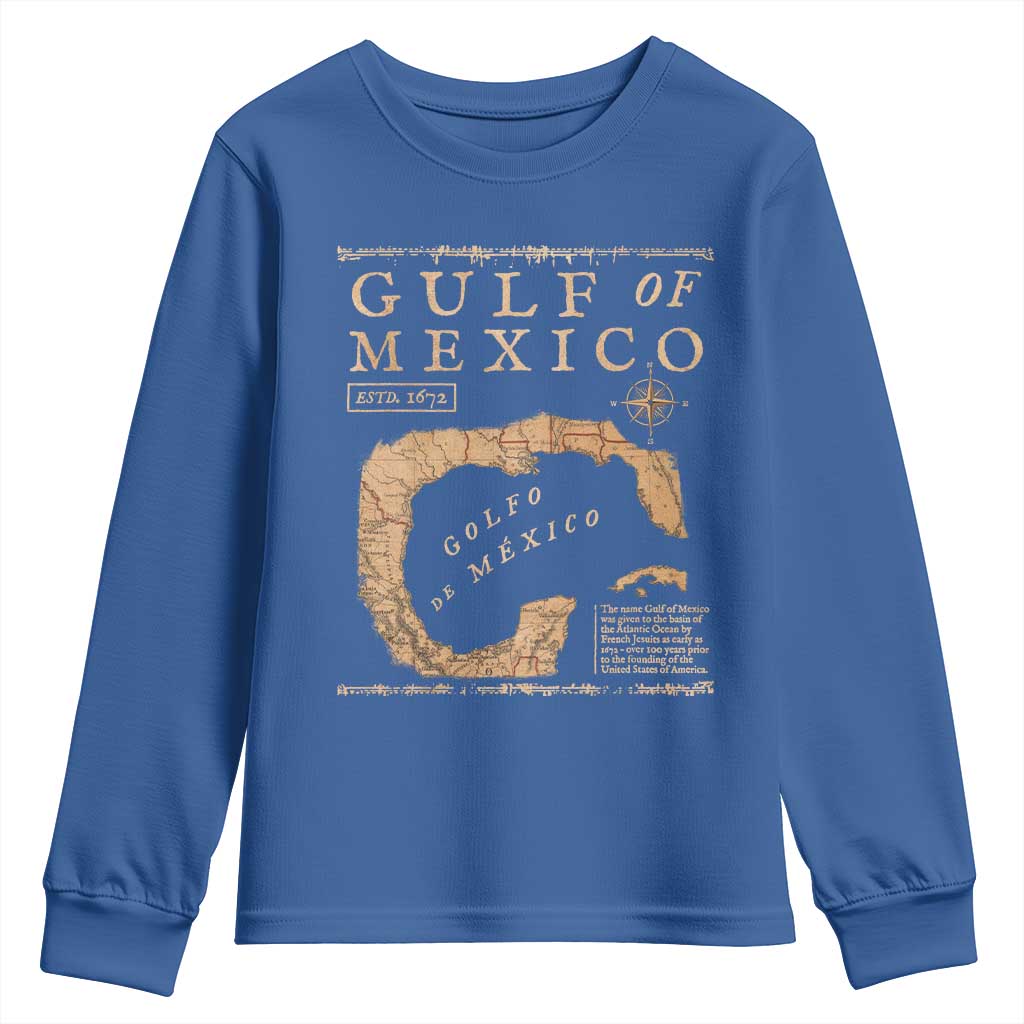 Gulf Of Mexico ESTD 1672 Youth Sweatshirt Vintage Map