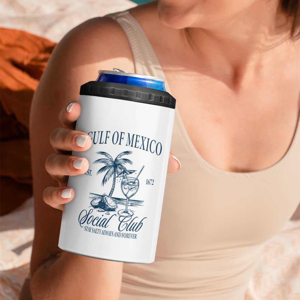 Funny Gulf Of Mexico Social Club Stay Salty Always And Forever 4 in 1 Can Cooler Tumbler Coconut Tree Cocktail