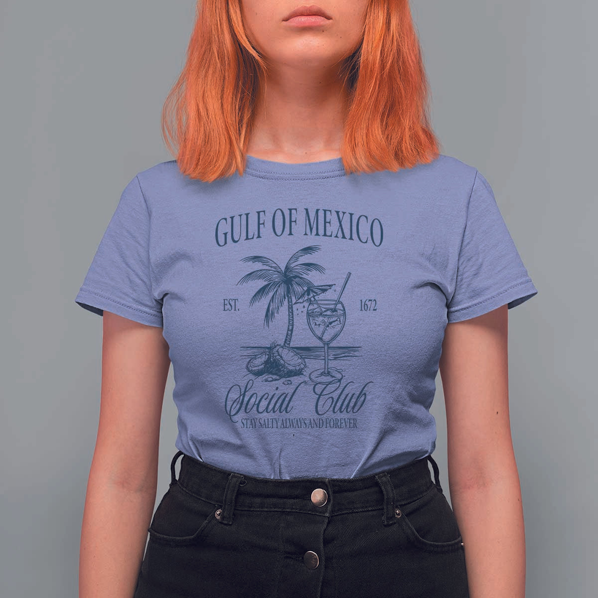 Funny Gulf Of Mexico Social Club Stay Salty Always And Forever T Shirt For Women Coconut Tree Cocktail