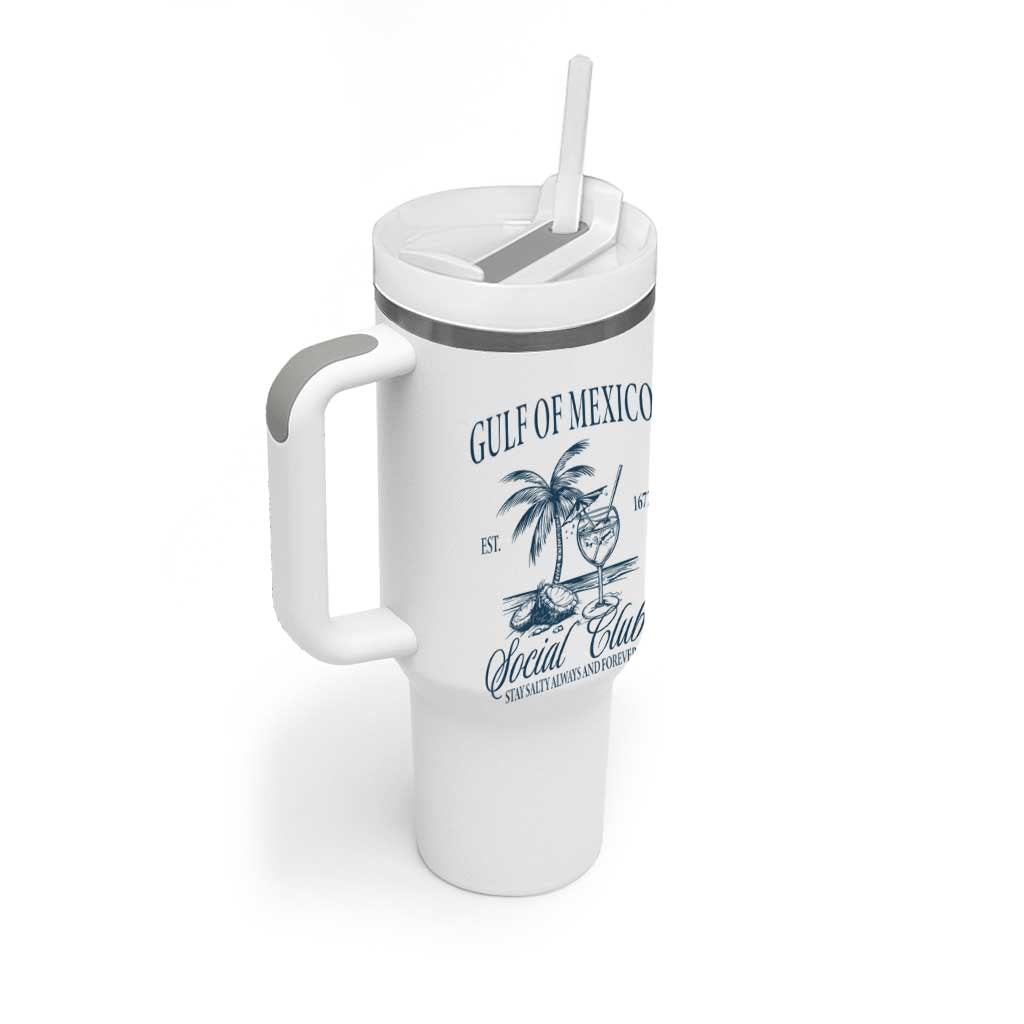 Funny Gulf Of Mexico Social Club Stay Salty Always And Forever Tumbler With Handle Coconut Tree Cocktail