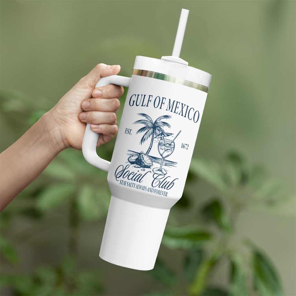 Funny Gulf Of Mexico Social Club Stay Salty Always And Forever Tumbler With Handle Coconut Tree Cocktail