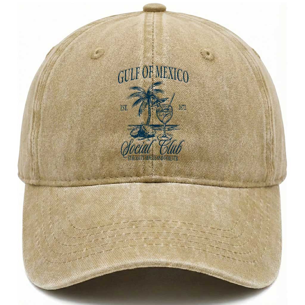 Funny Gulf Of Mexico Social Club Stay Salty Always And Forever Washed Cotton Baseball Cap Coconut Tree Cocktail