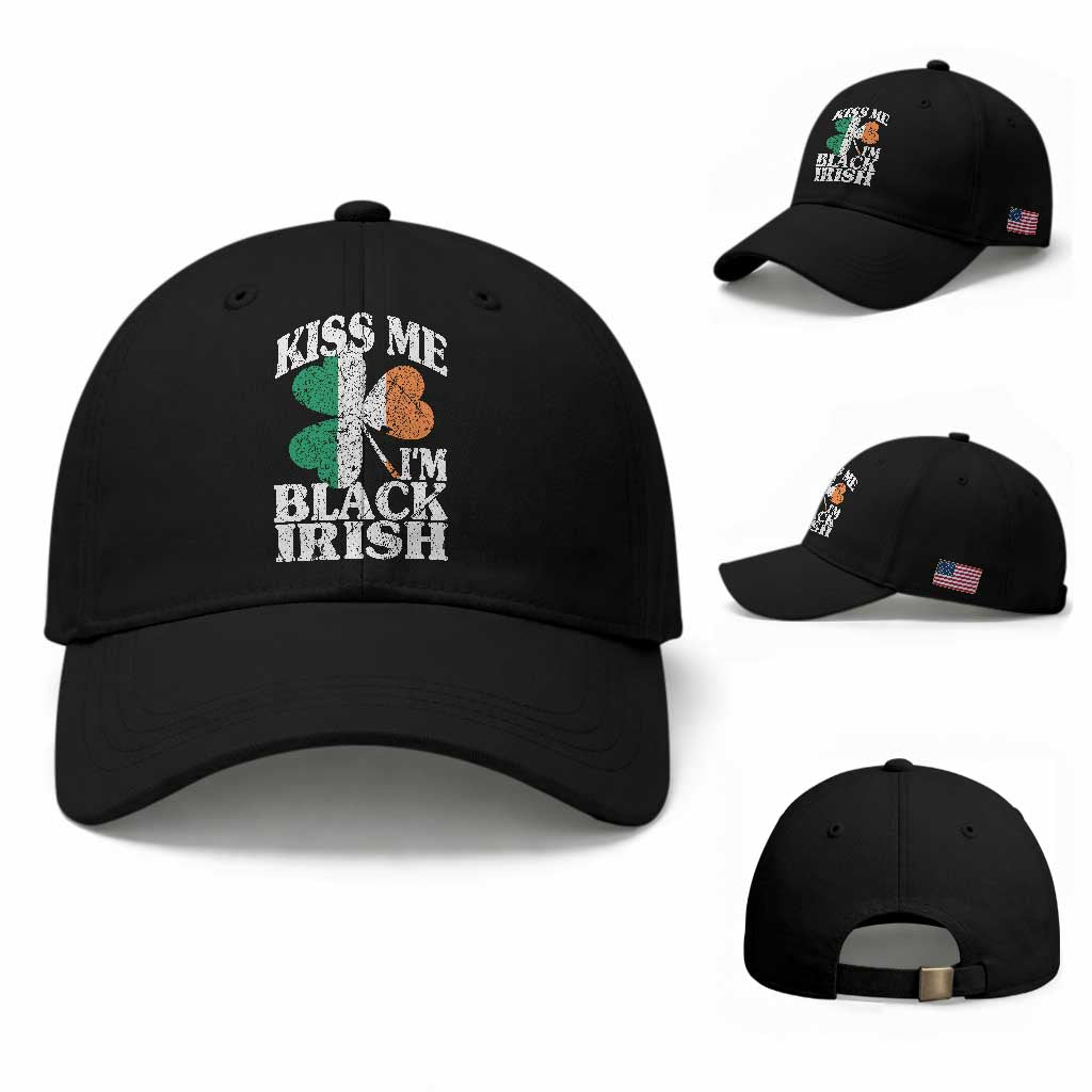 Funny Kiss Me I'm Black Irish Baseball Cap St Patrick's Day Vintage Shamrock