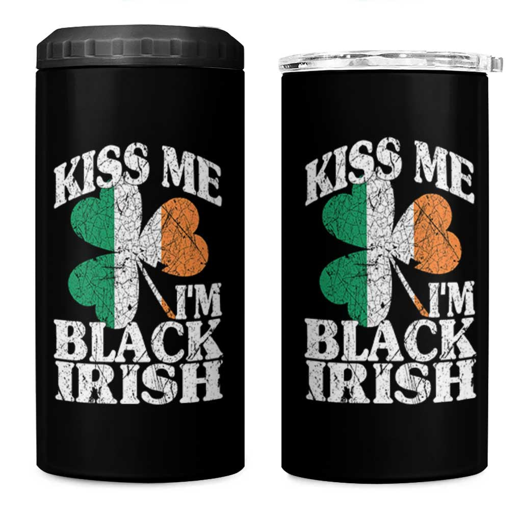 Funny Kiss Me I'm Black Irish 4 in 1 Can Cooler Tumbler St Patrick's Day Vintage Shamrock